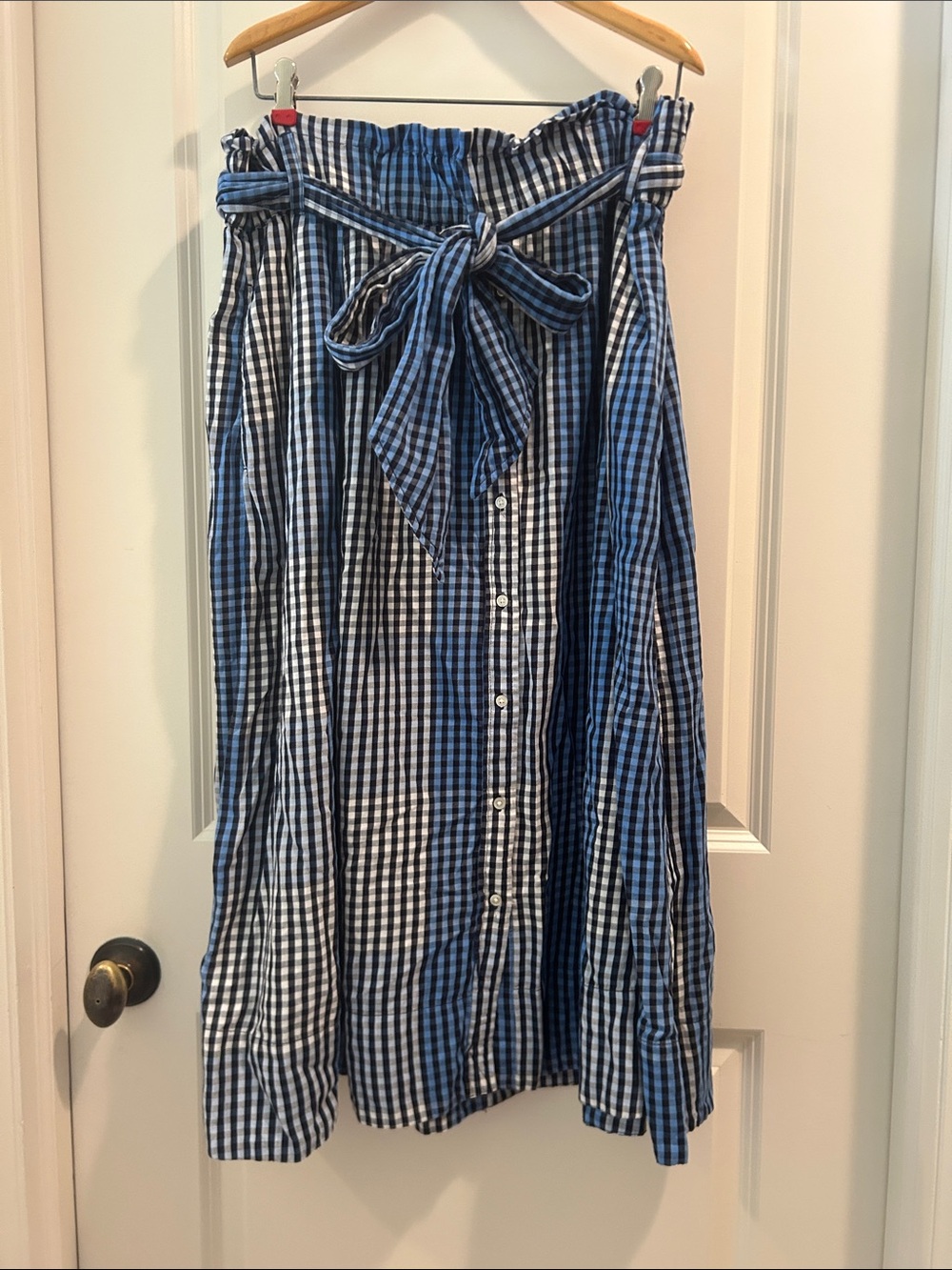 Free Assembly Gingham ButtonFront Paperbag Elastic Waist Tie Midi Skirt XL 16-18 - Picture 4 of 12